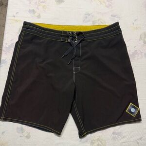 Birdwell beach bridges Men's Black Swim Trunks with Yellow Trim